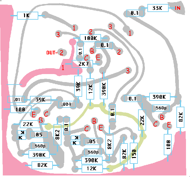 The populated PCB pattern